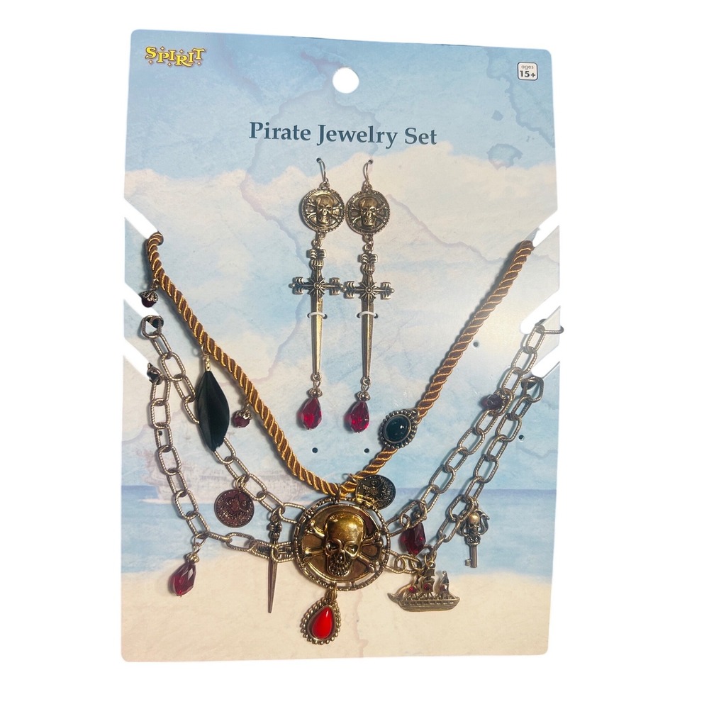 Spirit Pirate Jewelry Set Women OS Gold Silver Skull Sword Costume Accessory